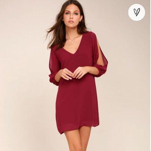 Lulu's Burgundy Long Sleeve Shift Dress - Small